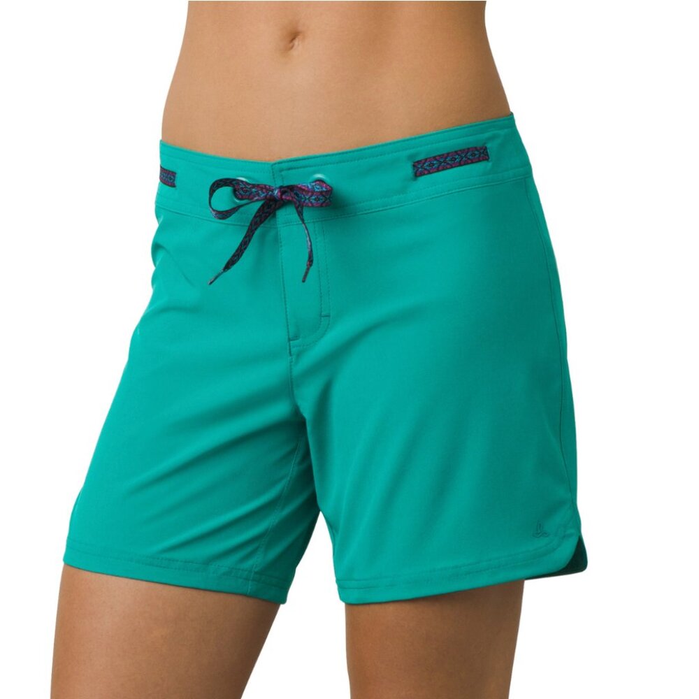 Prana Silvana Aqua Green Multicolored Drawstrings Board Shorts Women’s Size L !!